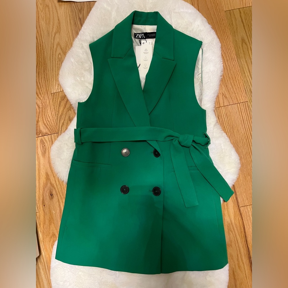 BNWT Zara Green Belted Sleeveless Dress Size XS